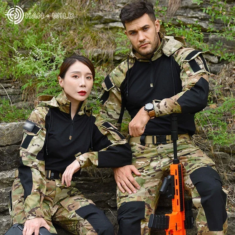 Outdoorowe kombinezony taktyczne Mundur turystyczny Odporny na zużycie męski strój wspinaczkowy Spodnie paintballowe Softair Koszula bojowa Strój kempingowy — zdjęcie 4