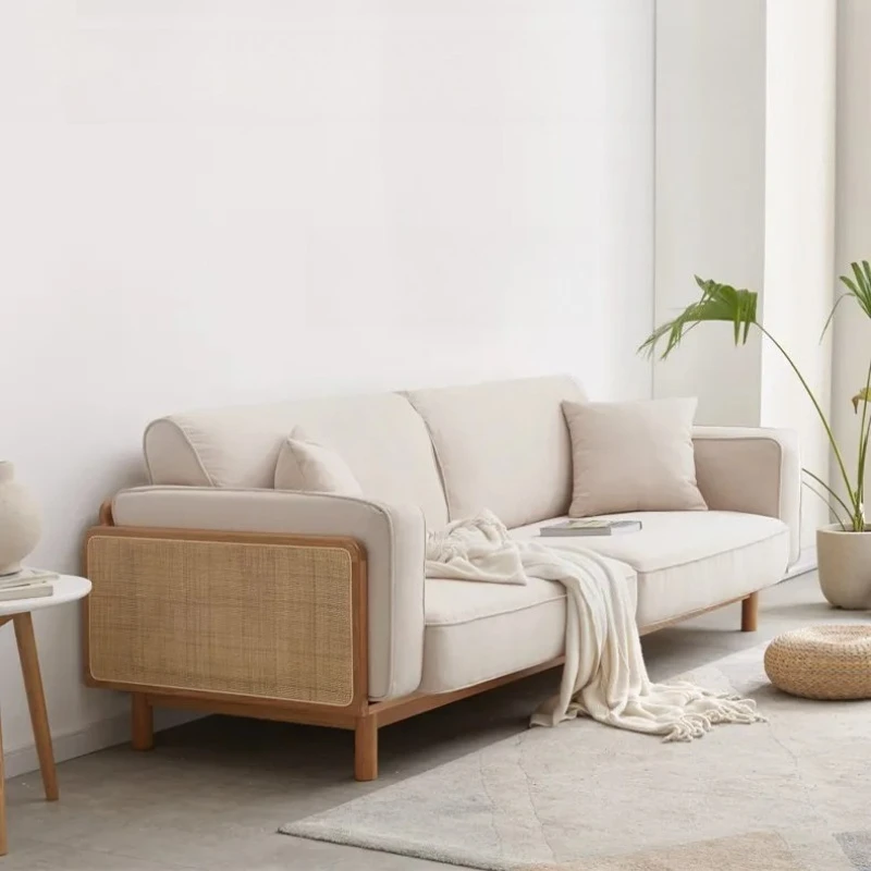 CX log simple small apartment living room solid wood rattan sofa combination