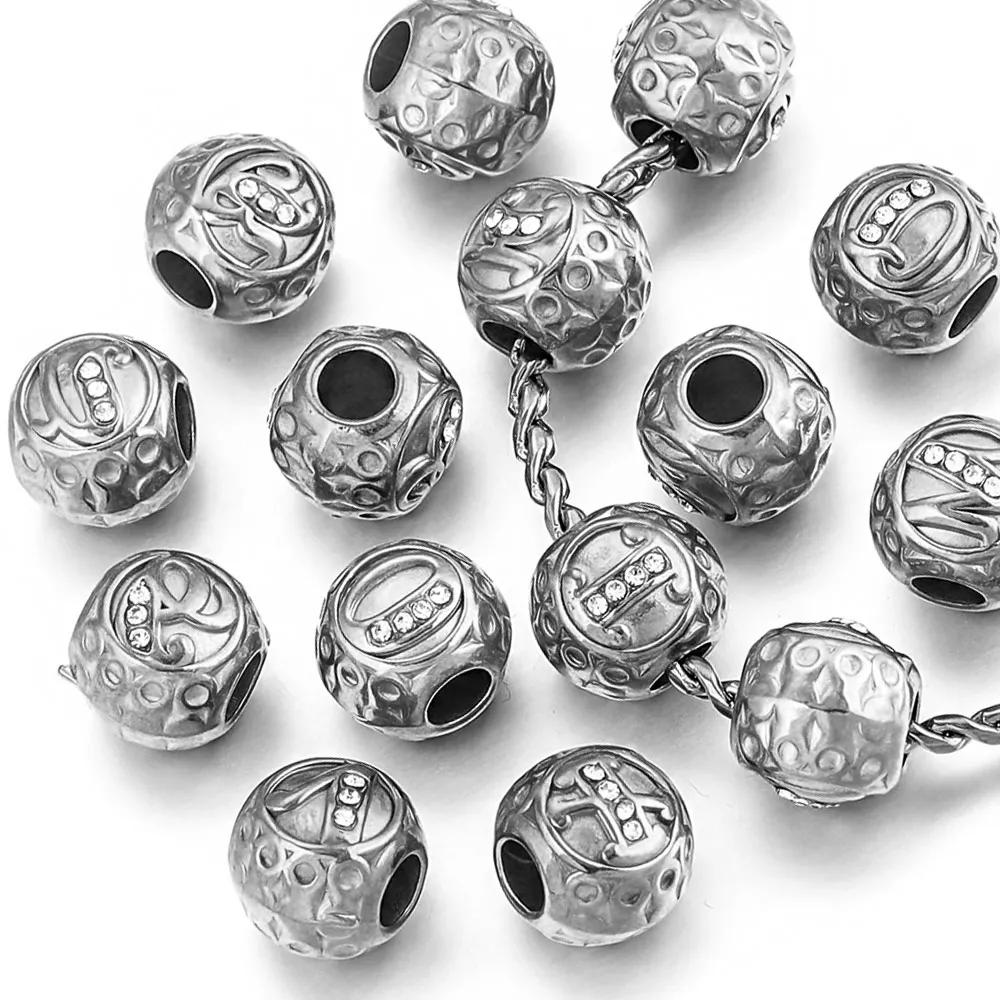 5 Pcs Stainless Steel Metal Vintage Bead Spaced Large Holes Beads for DIY Bracelets Necklaces Jewelry Making Materials Wholesale