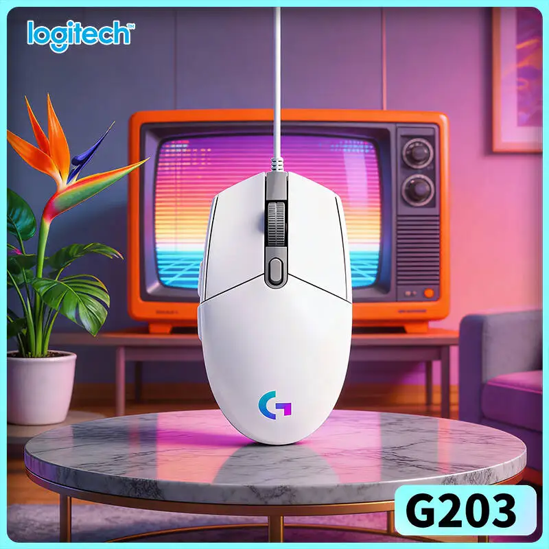 Logitech G203 Wired RGB Gaming Mouse 8000 DPI 6 Buttons On-Board Memory 1ms Response 2.1m Cable Secure USB Connection