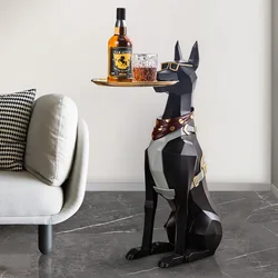 Big Resin Art Dog Statue Butler with Tray for Keys Jewelry Holder Doberman Floor Sculptures Living Room Decoration
