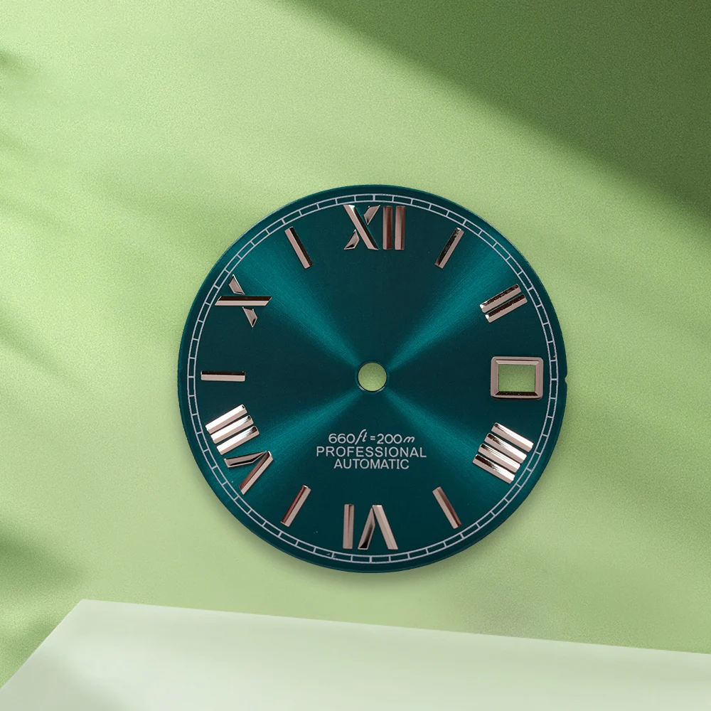 28.5 مللي متر S شعار NH35 الطلب تيفاني الروماني الأخضر الهاتفي لا الأيدي مناسبة ل NH36 ساعة يد تعمل بالحركة تعديل الملحقات