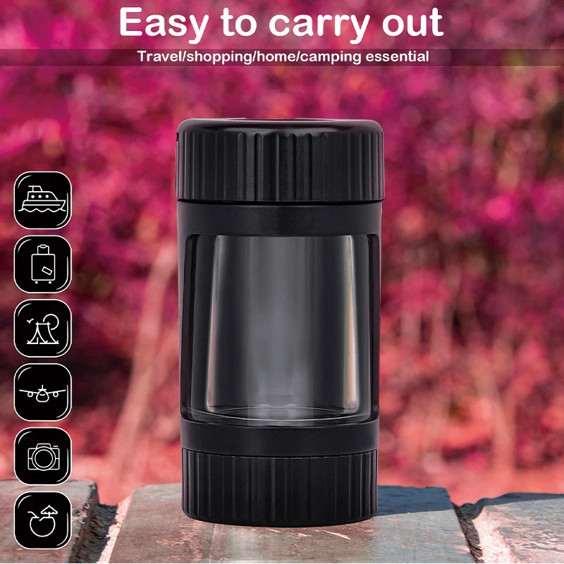 4 In 1 LED Tobacco Storage Jar with Grinder Magnifier Metal Tobacco Pipe Visualization Dampproof Sealed Jar Smoking Accessories