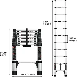 Escada dobrável portátil, 1 botão telescópico, alemão RV, 190cm, EN131 certificada, carga máxima 300 lb, EN131