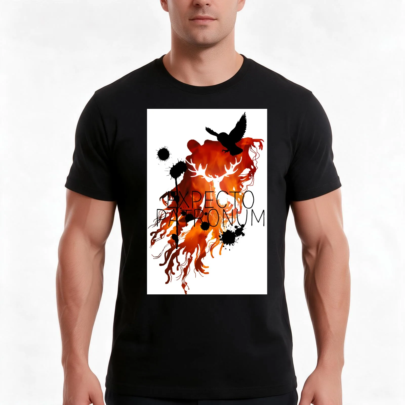 EXPECTO PATRONUM HEDWIG FIRE T-Shirt, Summer Casual Cotton Tee, Oversized Streetwear Tops, Vintage Graphic Print, 100% Cotton
