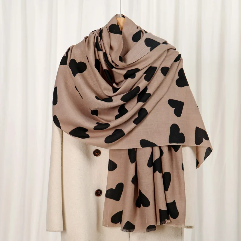

Удобный для кожи бархатный шарф Heart Sea, осенне-зимний, приятный для кожи, теплый шарф с принтом из искусственного кашемира