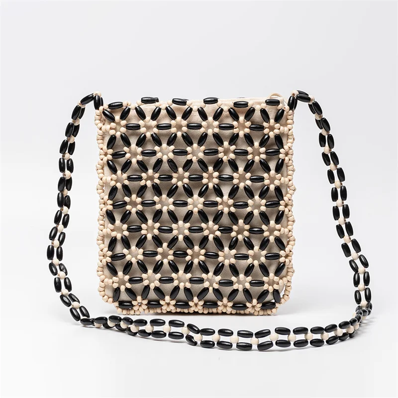 Summer Style Mini Pouch for Women Boho Beach Coin Purse Cross-body Wooden Beads Hollow Out Small Flap Bolsas Femininas 미니파우치