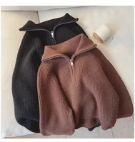 Half Zip Collar Sweater Women Pullovers Soft Knitted Long Sleeve Short Jumper Fall Winter Teen-girl Korean Fashion Outfit - Image 3