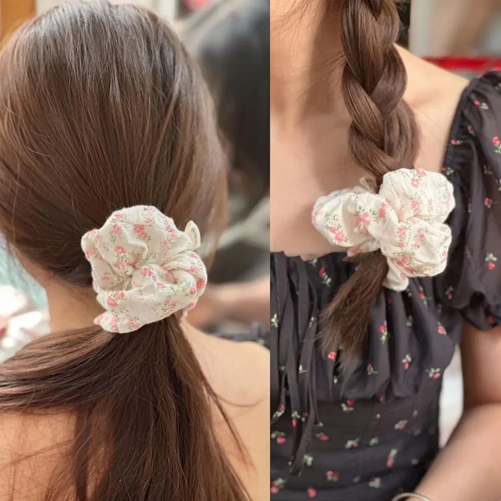 Small Floral Print Elastic Hair Bands Fashion Cotton Scrunchies Lace Hair Scrunchies Accessories Cute Headwear Girls