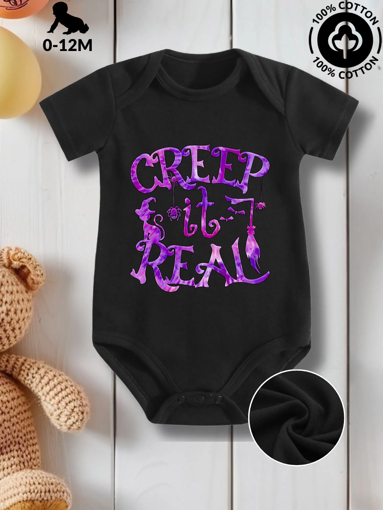 

Creep It Real Unisex Baby Crawling Suit, Pure Cotton Skin Care Onesie, All-Season Wear Black Bodysuit 190GSM