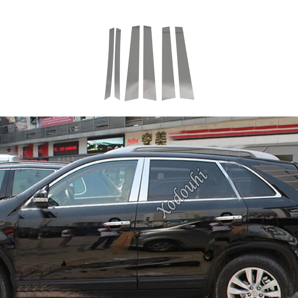 

For Kia Sorento L 2009 2010 2011 2012 Car Body Stainless Steel Glass Window Garnish Pillar Middle Strip Trim Frame Lamp Hood