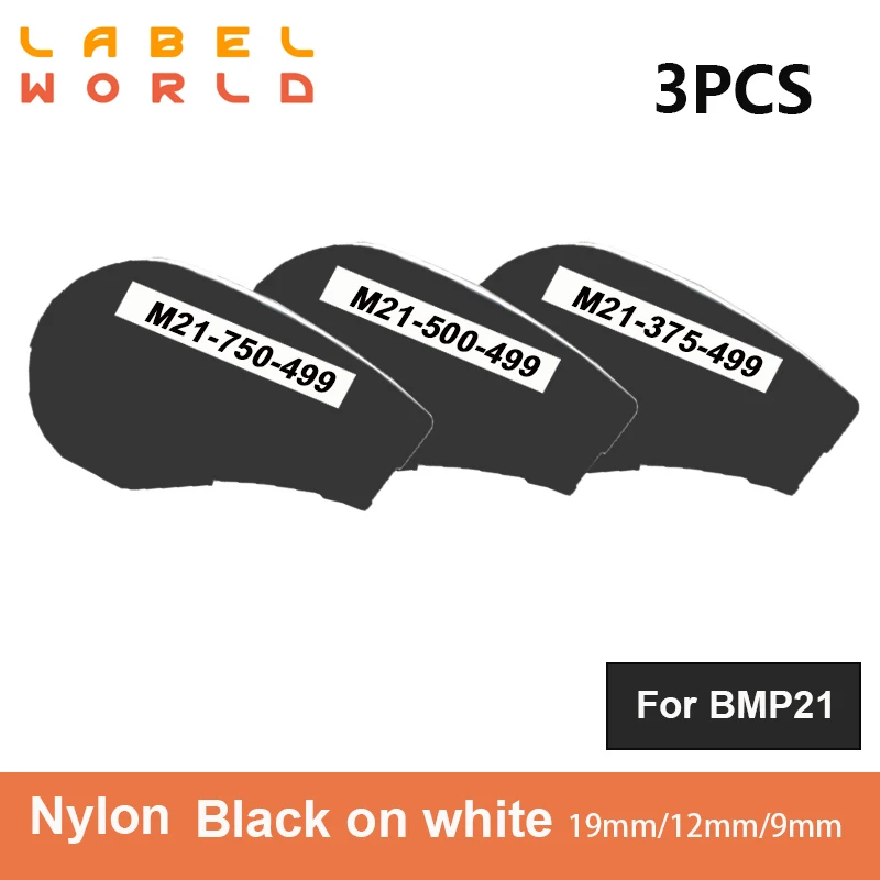 3PKS Nylon 9mm/12mm/19mm label tape Translucent Cassette Ribbon Competible M21-750-499 for Brady BMP21 BMP21 PLUS Labeller