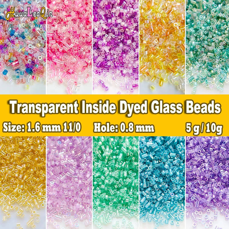 1000pcs 1.3*1.6mm DB Transparent Inside Dyed Glass Beads 11/0 Loose Seed Beads for Needlework Jewelry Making DIY Garment Sewing