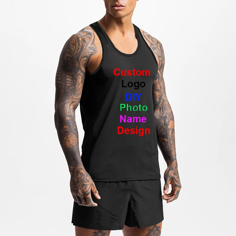 Custom Brand Logo Logo Design Print Gym Tank Tops Men Bodybuilding Stringer Singlet Summer Mesh Quick Dry Fitness Clothing