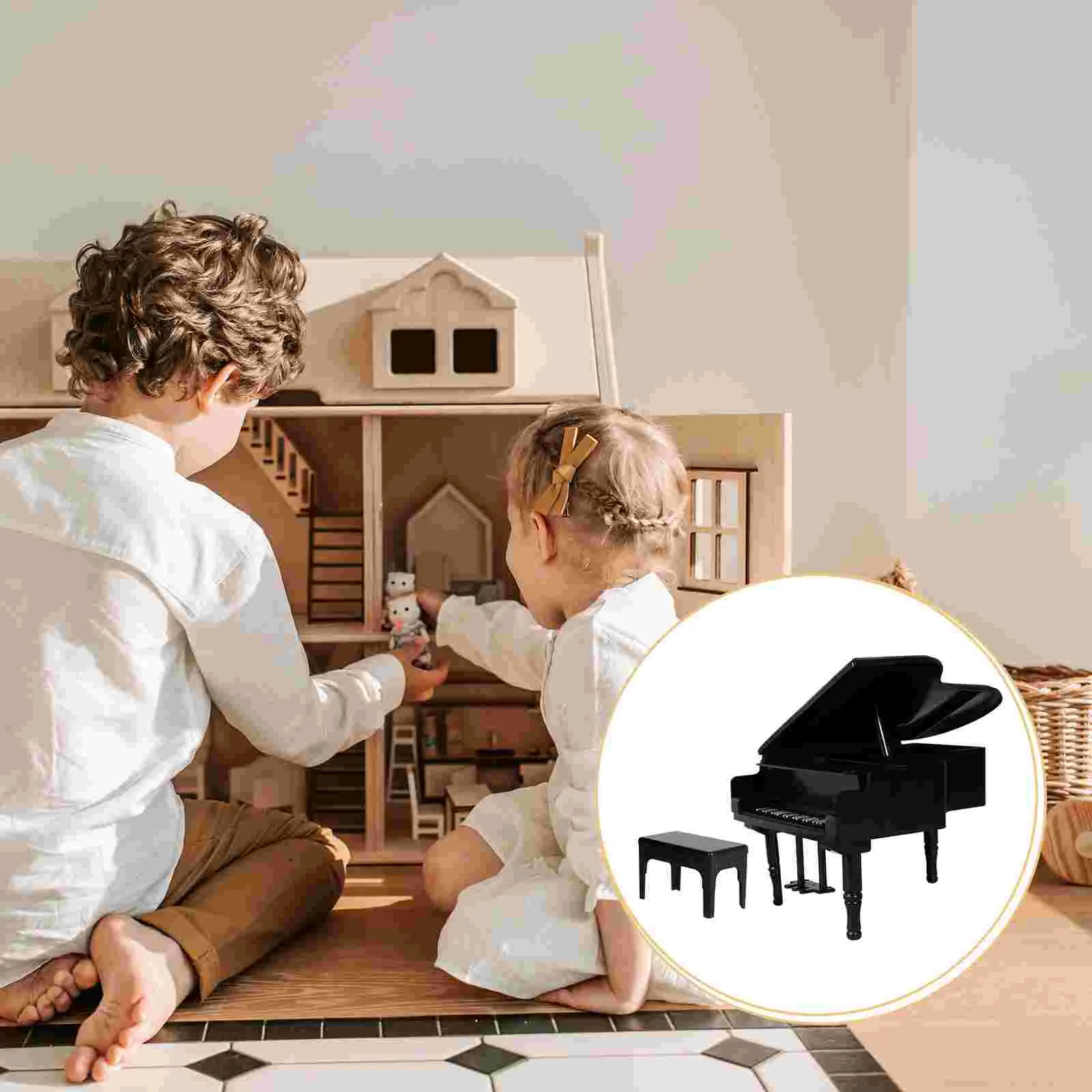 1 Set Mini Grand Dollhouse Music Instrument Props Vintage Design Miniature Furniture for House Decor