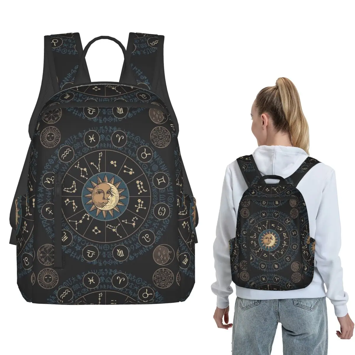 Horoscope Wheel With Zodiac Signs Backpack Daypack Boys Girls BookBag School Bag Shoulder Bags for Men Women