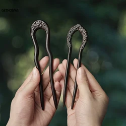 Wooden Hairpins U Shaped Hair Sticks Chinese Hanfu Hair Accessories Simple Wooden Hair Bun Chopsticks Girls Retro Jewelry