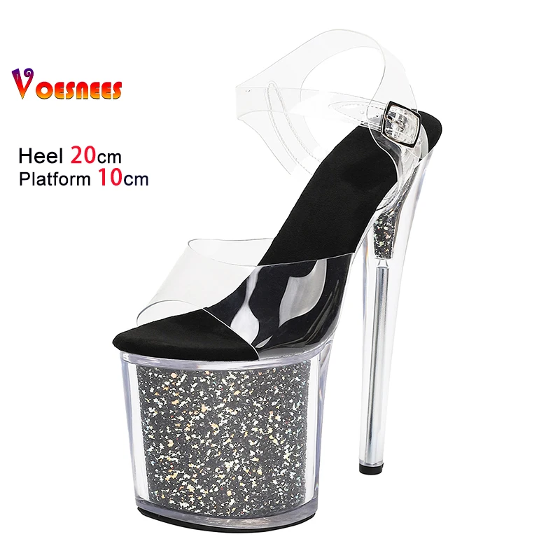 

17CM 20CM Women Super High Heels Summer Sexy PVC Transparent Crystal Platform Gladiator Sandals Shiny Sequined Pole Dance Shoes