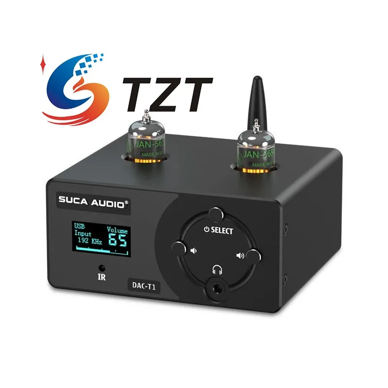 TZT DAC-T1 Preamplifier Bluetooth5.0 HiFi 5654 Electronic Tube Amplifier DAC Decoder Headphone Amplifier with 12V/1.5A Power Ada