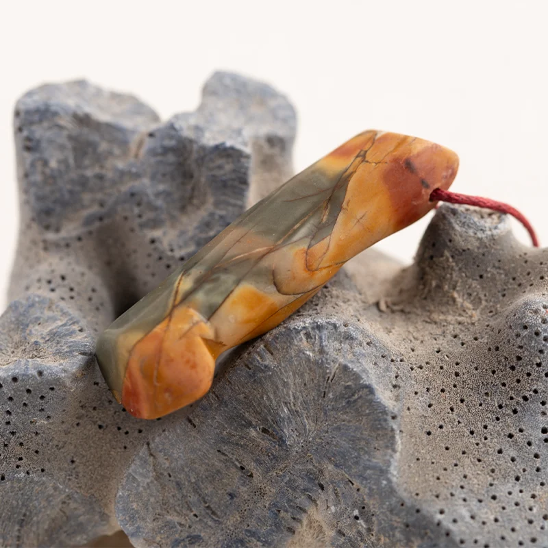 Multi-Color Picasso Jasper Carving Pendant for Necklace Fashion Handmade Jewelry Charm Gift Accessories 46x13mm 11.8g