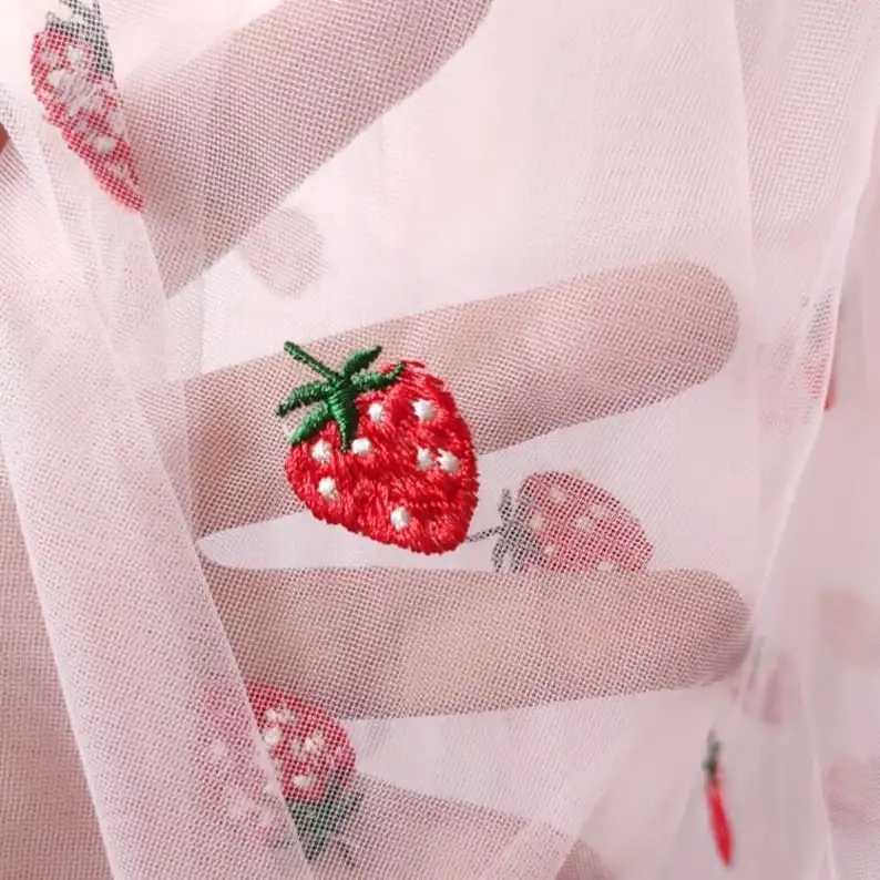 Pink white soft Tulle Strawberry Embroidered Lace Fabric for Wedding Fabric Baby Dress Lace 51