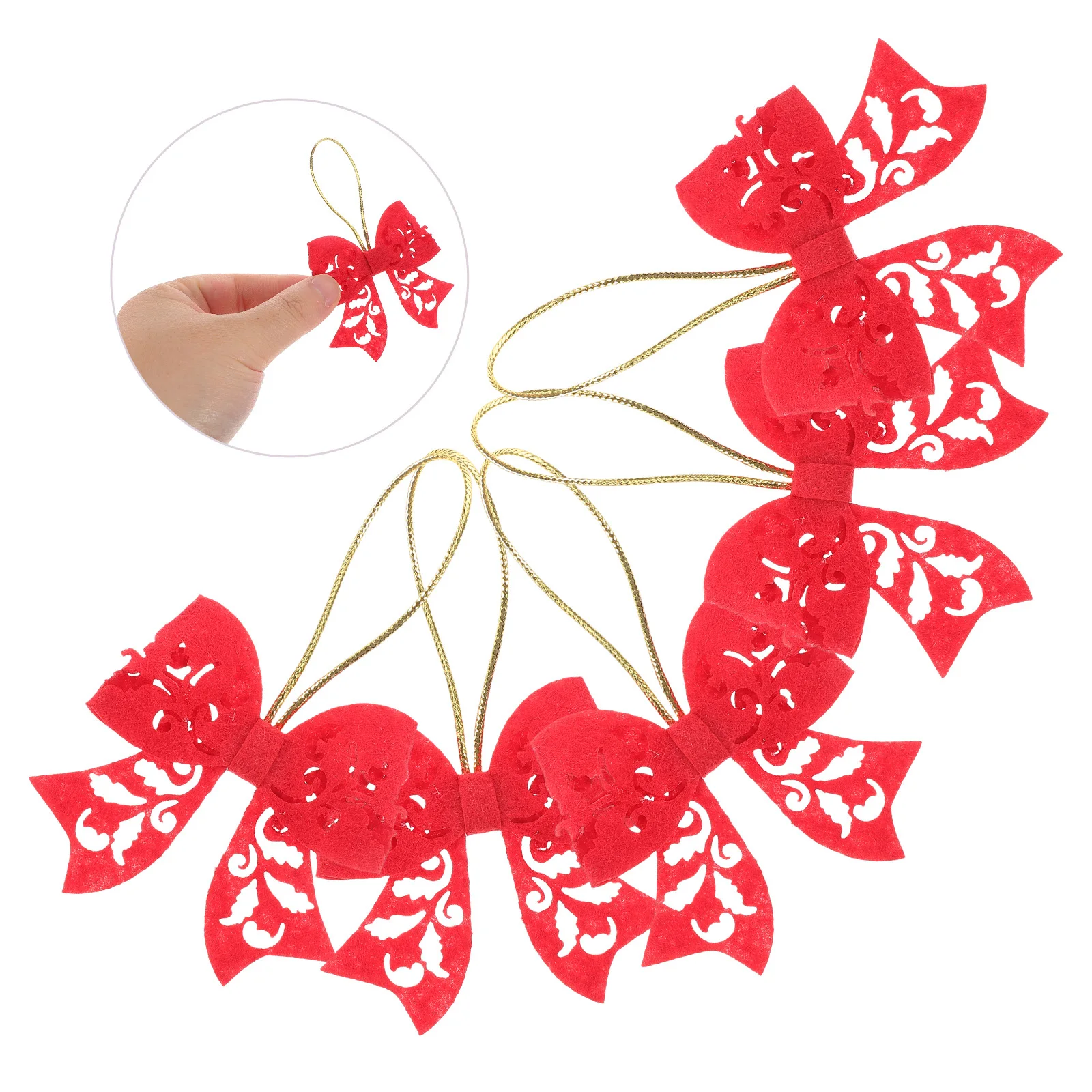 

5pcs Christmas Tree naments Red Bows Hair Decor Cotton Crafts Holiday Ribbon Bowknot DIY Party Decorations
