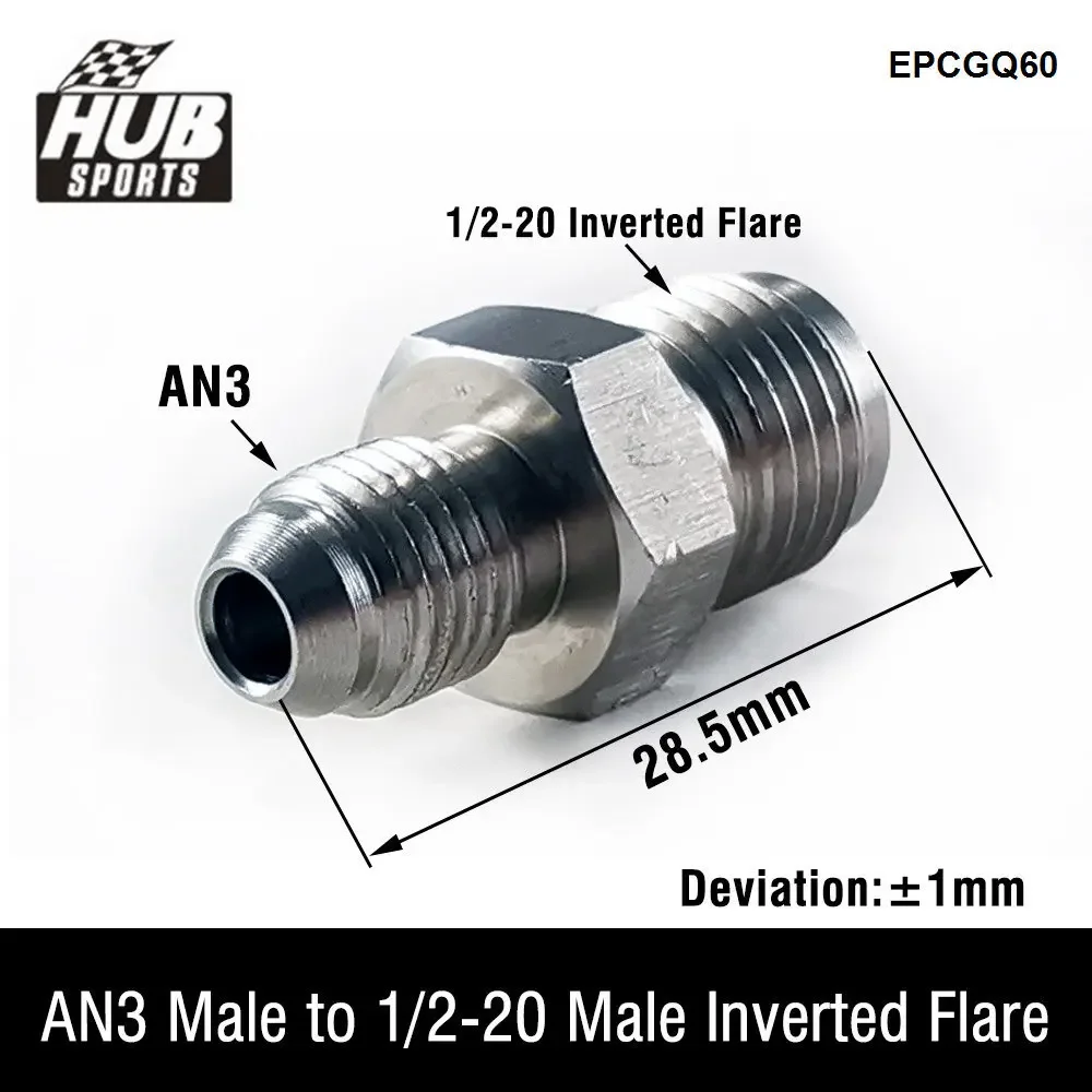 HUB sports AN To Inverted Flare Male Master Cylinder Fuel Line Fitting Straight -3 AN x 1/2 -20 Inverted Flare EPCGQ60