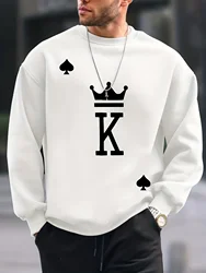 Men's autumn and winter fashionable casual loose oversized KING printed fleece pullover round neck long sleeved sweatshirt