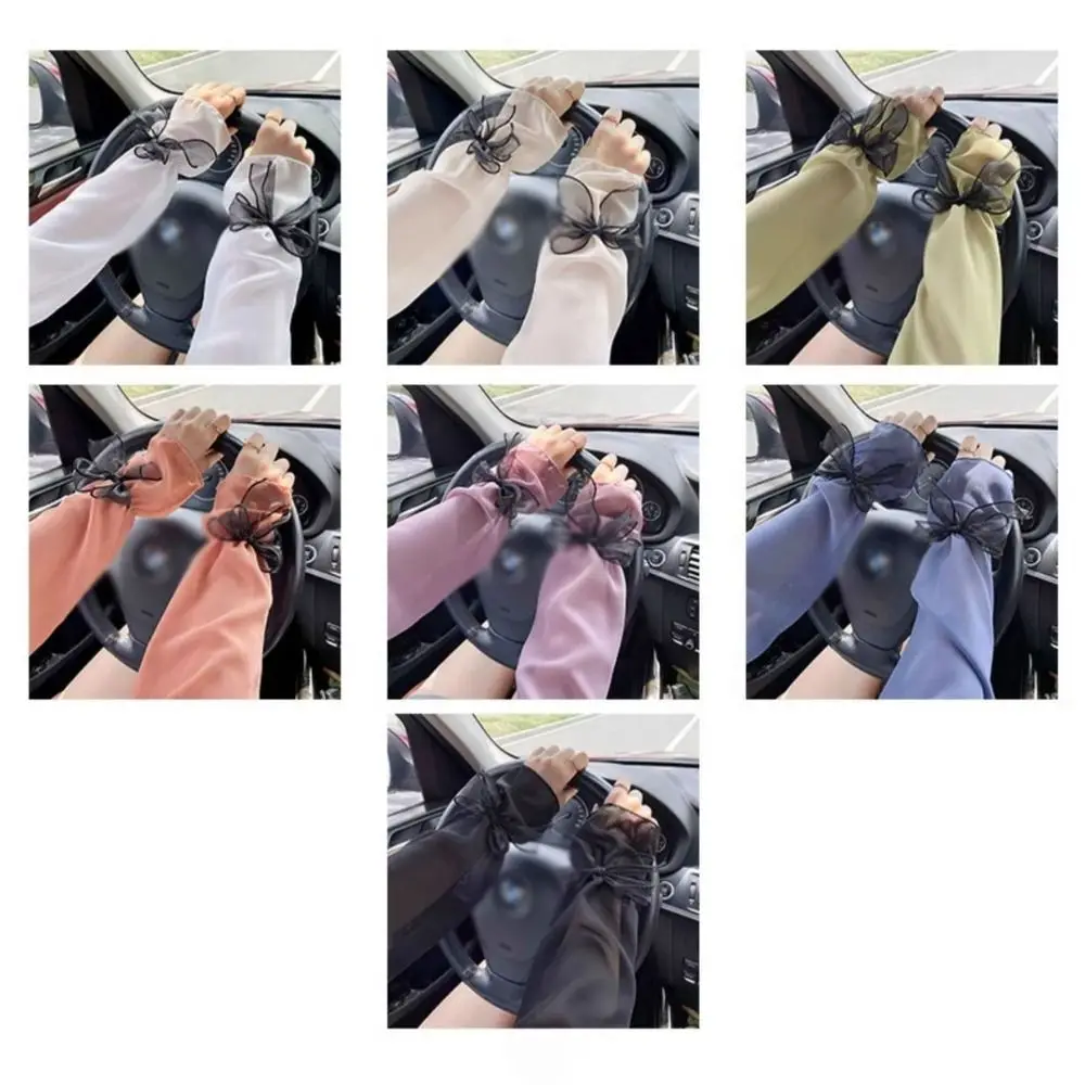 Fashion UV Protection Sun Protection Sleeves Breathable Sports Sunscreen Bowknot Sleeves Ice Silk Arm Sleeve Driving Cycling