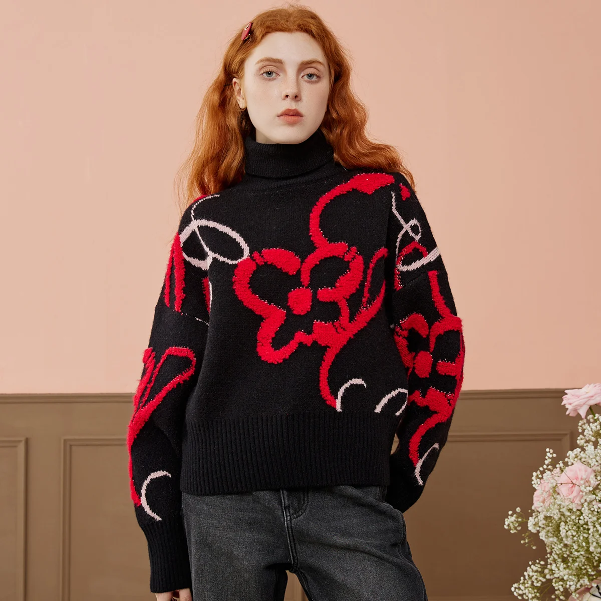 

Coolhut с бантом и воротником-стойкой, женский вязаный свитер, большой пуловер из текстурированной смеси, пуловер с напуском, Y2K, уютная одежда для отдыха, повседневный шикарный топ