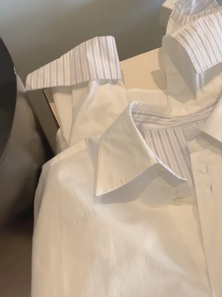 Bianco con risvolto Ne Long Sve Casual irt Uomo Donna Primavera Autunno Coreano Sle Riduzione dell'età Design Loose Fit Pendolarismo S...