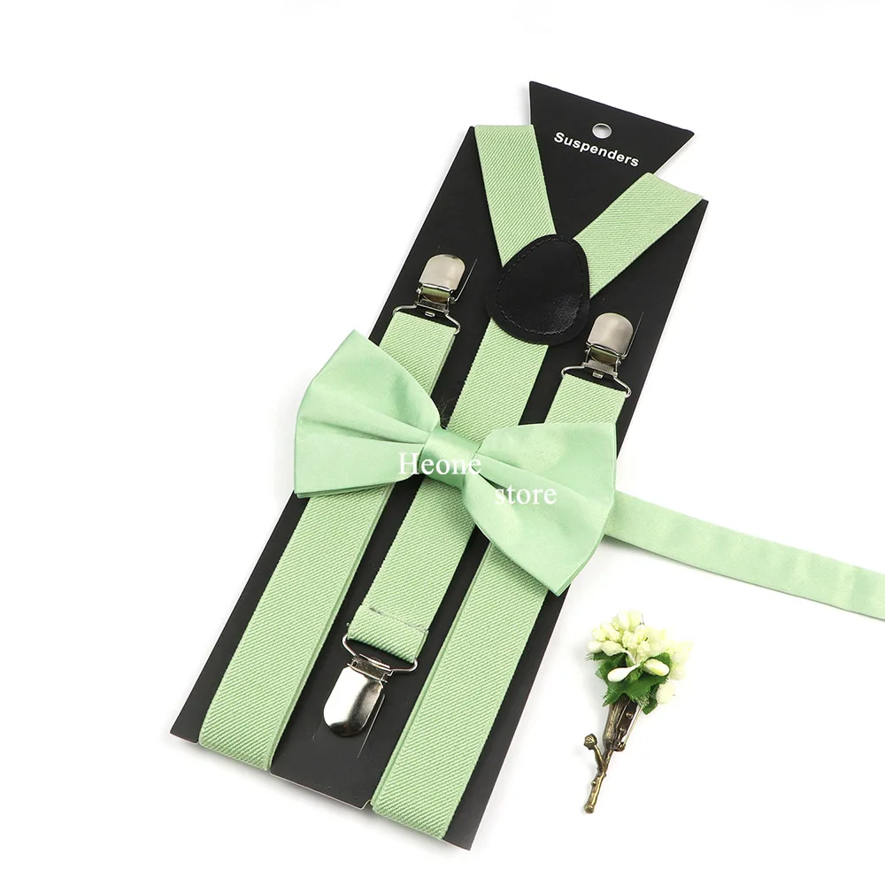 Sage Green Suspender Bowtie Brooch Set