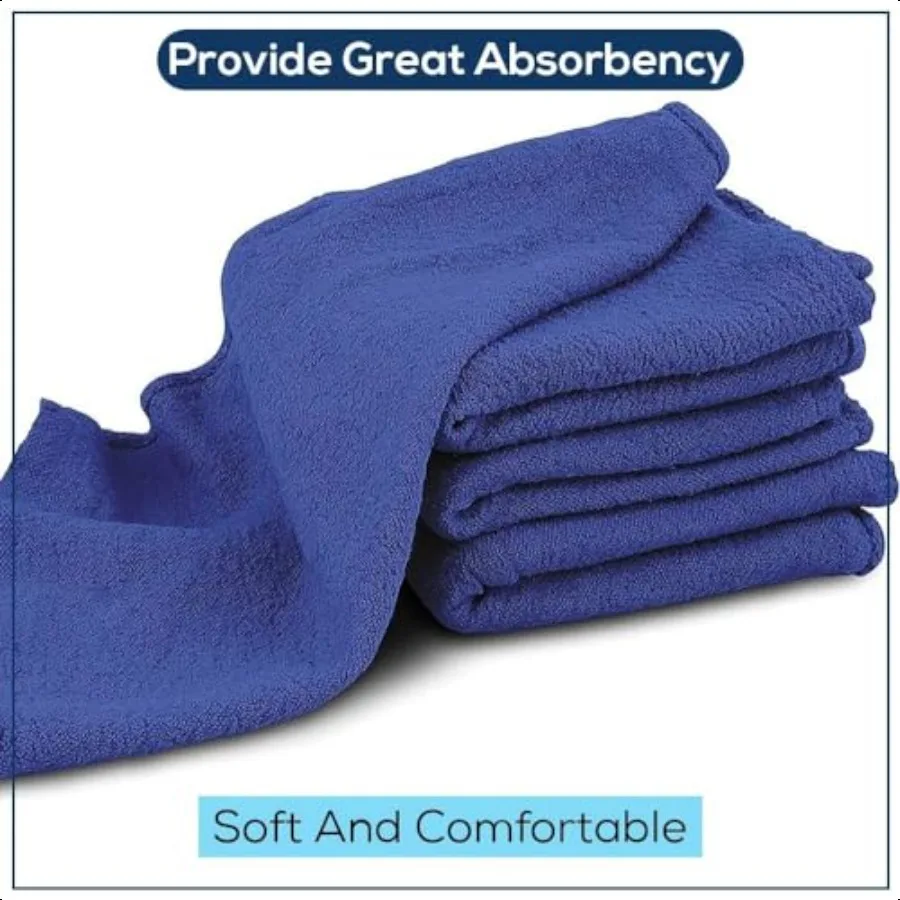Premium Cotton Shop Towels 14x12 125 Pack Reusable Cleaning Shop Rags for Automobiles Industries Garage and Homes (Blue)