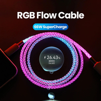 66W 6A Type C Charging Cable RGB LED USB C Fast Charge Cord for Xiaomi K60 Ultra Samsung iPhone 15 Pro Huawei PD Nylon Braided