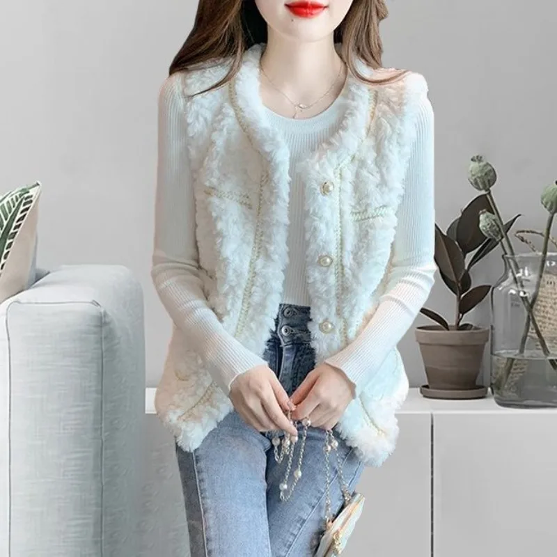 Luxury Women's Fur Vest New Waistcoat Coat Lambswool Quilted Coat Thicken Petite Waistcoat Loose Fit Winter Jacket Women