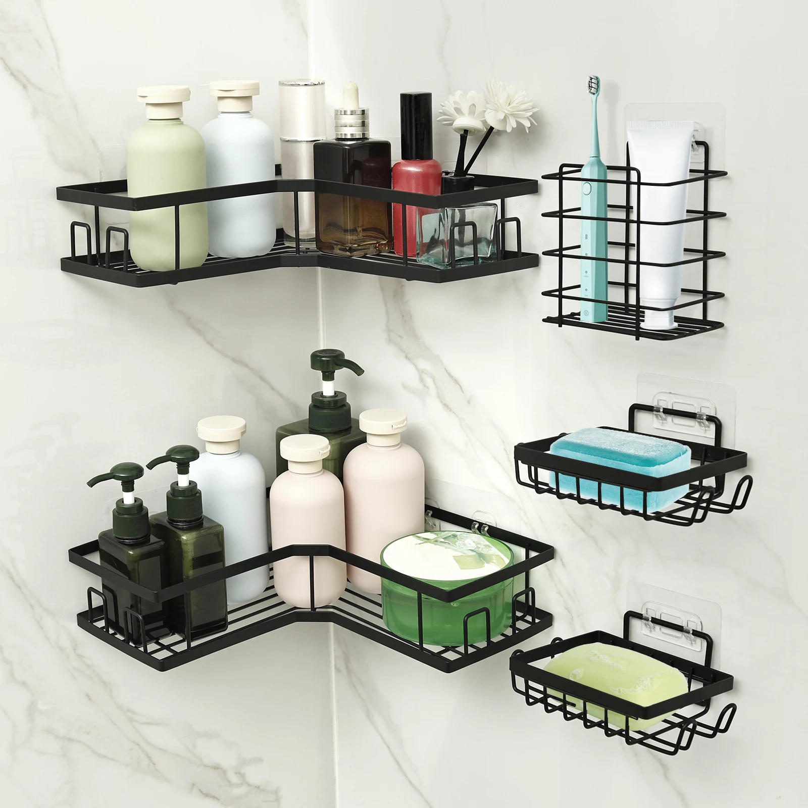 5Pcs Ecke Badezimmer Organizer Regal Edelstahl Kein Bohrer Wand Dusche Caddy Regale Shampoo Kosmetische Lagerung Halter