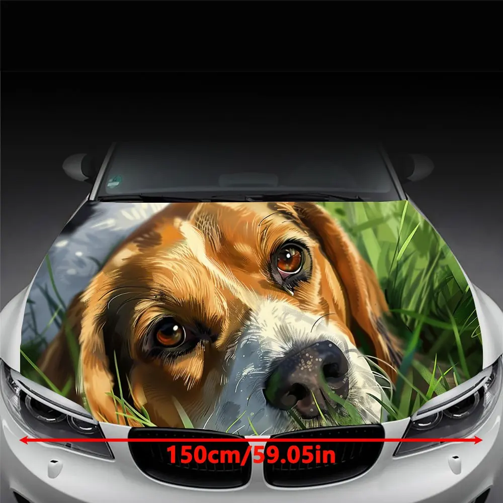 Leisurely Animal Beagle Print Car Hood Wrap Color Vinyl Sticker Truck Graphic Bonnet DIY Auto Accessories Decoration Decal