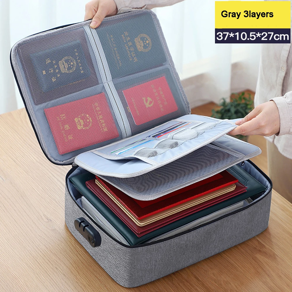 Multi-layer Large-capacity Waterproof Business Travel Document Passport Document Bill Storage Bag Box with Lock Briefcase