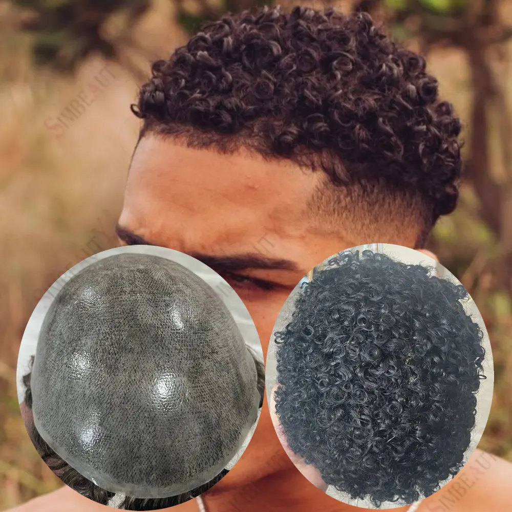 

Афро-мужской парик 10 мм, вьющиеся впрыски, мужской протез для волос, натуральные человеческие волосы, полная кожа, мужские системы замены волос