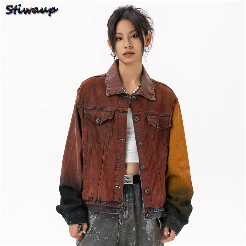 Womens Denim Jacket Orange Long Sleeve Coats 2024 Women\'s Jeans Jacket New in Outerwears Vintage Lady Outdoor Clothing Novelties