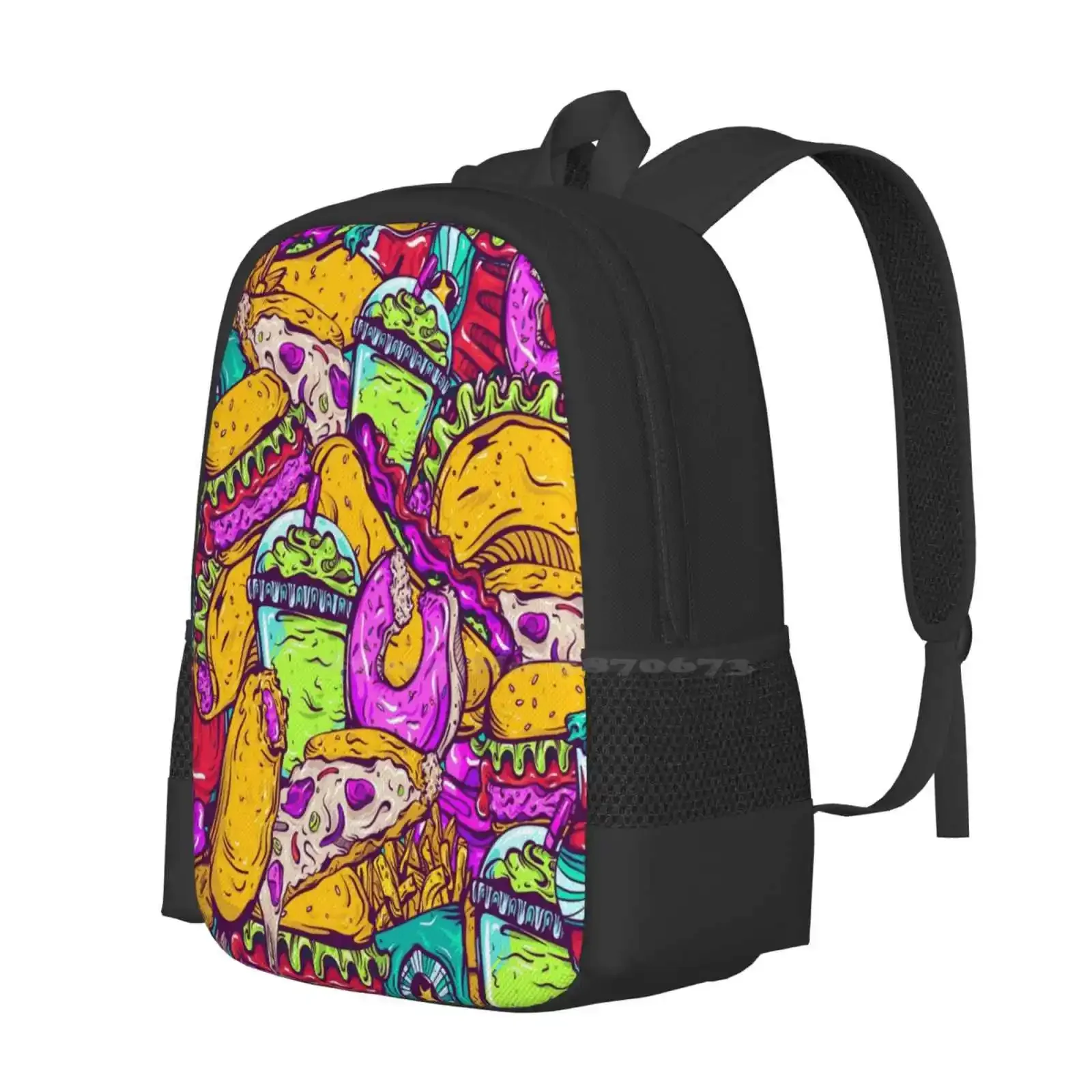 Fast Food Frenzy! Hot Sale Schoolbag Backpack Fashion Bags Fast Food Frenzy Greasy Hamburger Pizza Fries Chips Soda Pop Slushie