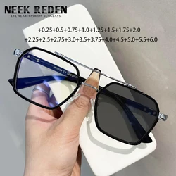 New Large Frame Photochromic Reading Sunglasses Retro Men Women Double Beam Optical Eyewear With Diopter +0.25 +0.5 +2.75 +6.0