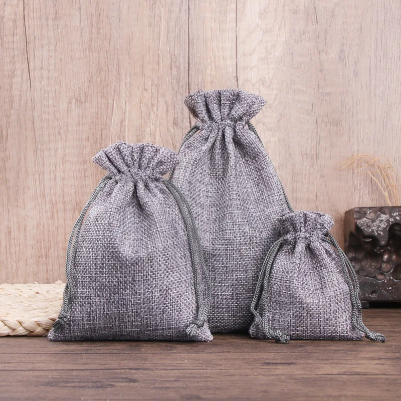 50 teile/los Leinen und Jute Kordelzug Tasche 7x9/10x14/13x18 cm schmuck Verpackung Hochzeit Süßigkeiten Weihnachten Party Geschenk Lagerung Tasche – Detail 10