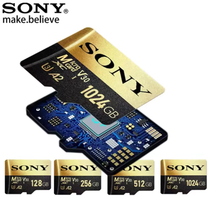 Karta pamięci SONY High Speed TF Micro SD 128GB/256GB/1024GB A2 U3 Stabilne odczyty/zapisy Czarno-złota do tabletów/konsol gier