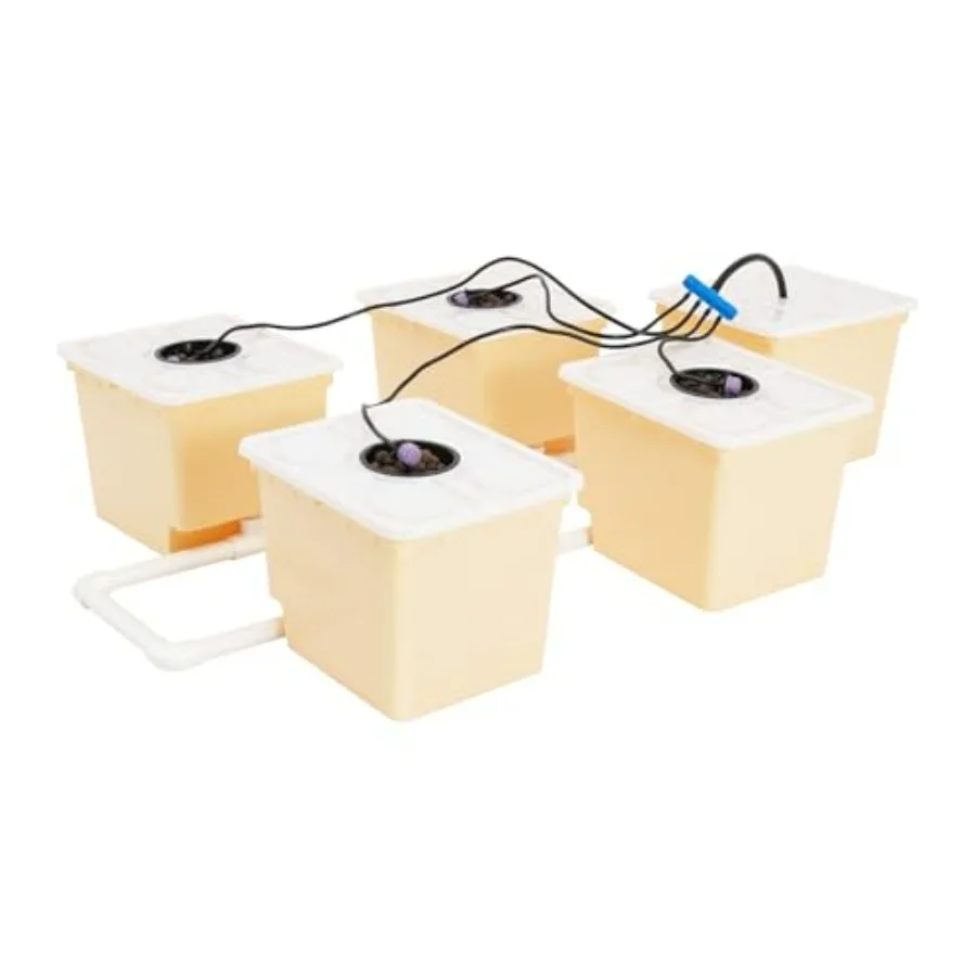DWC Hydroponics Grow System 2.91 Gallon 5 Bucket Deep Water Culture Growing Bucket with 5 Lids and 4 Net Cups for Indoor Outdoo