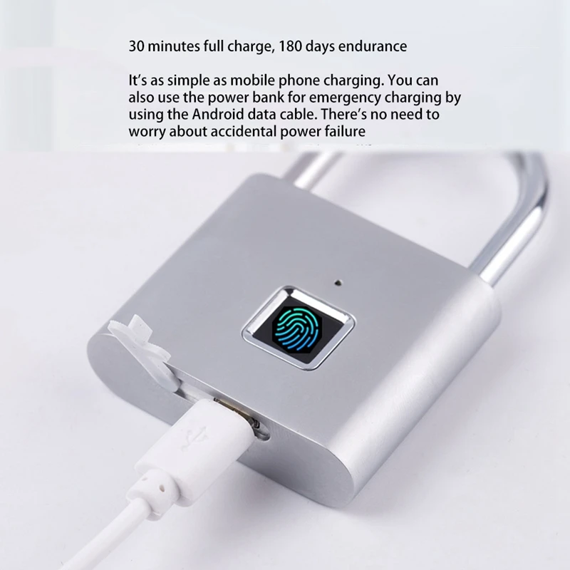 Gembok pintar tanpa kunci, gembok pintu pintar pengisian USB Anti Maling sidik jari