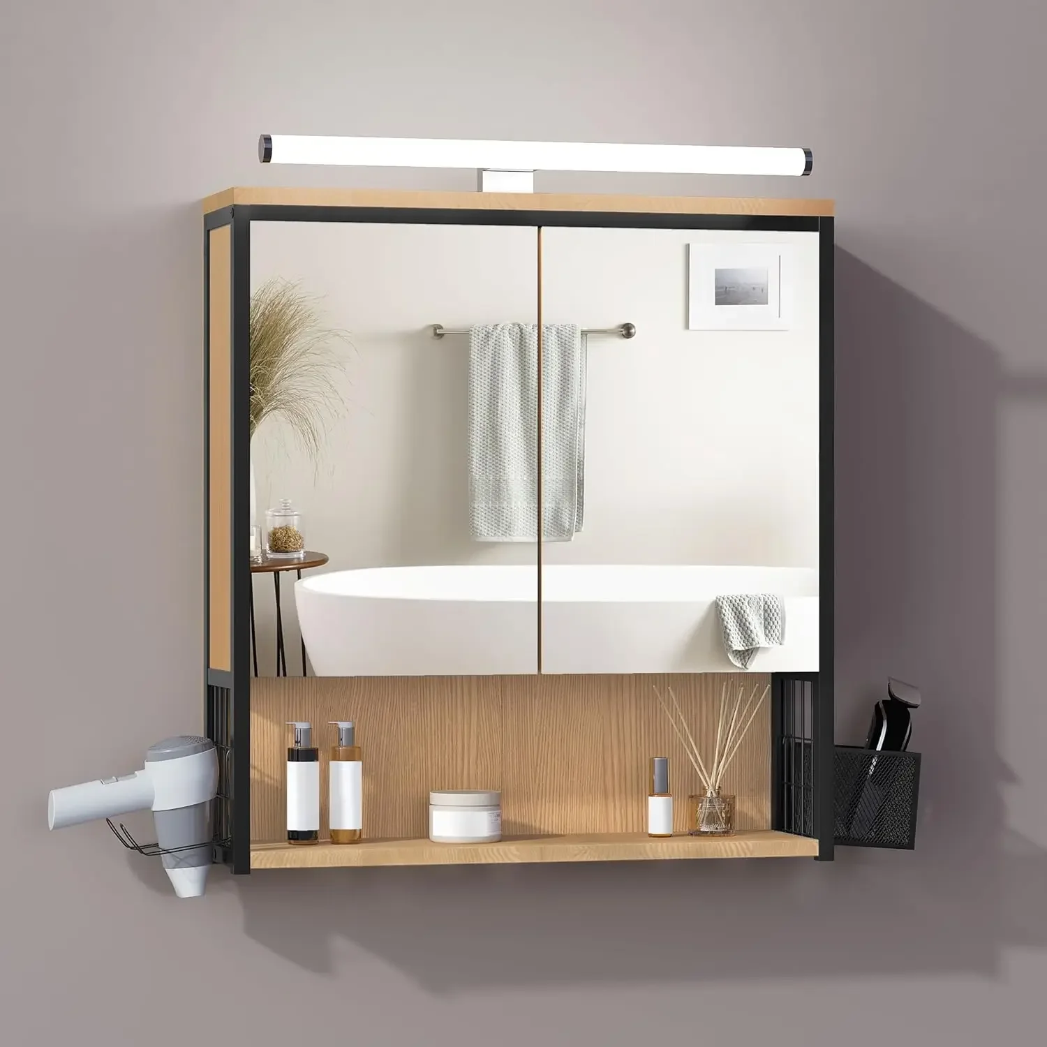 Spiegelschrank Bad mit Lighting, Badezimmerschrank mit Mirror, Badschrank hangend, mit Adjustable