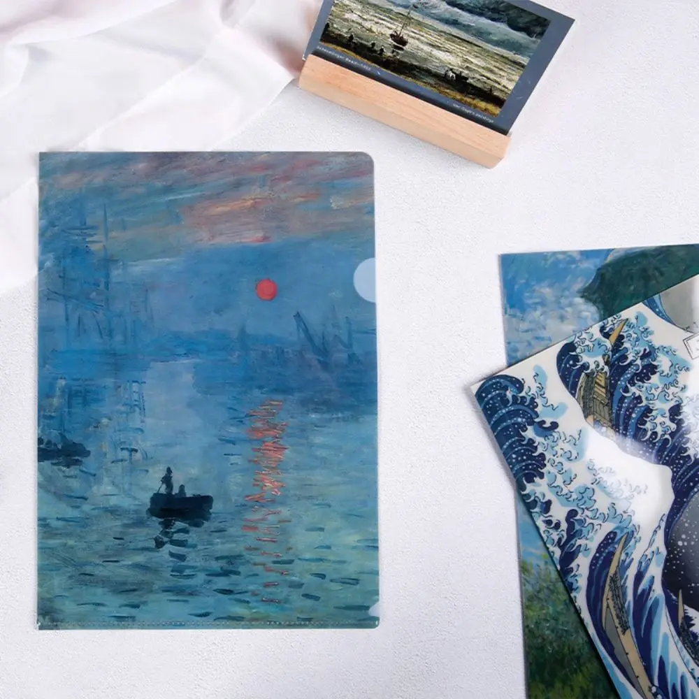 Cute Storage Bag L Shaped Folder Documents Famous Painting Series A4 File Folder Presentation Folder Paper Organizer School