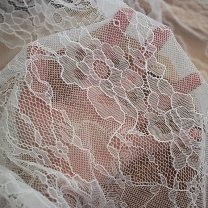 Stretch Black White Pressed Lace Trim Fabric DIY Dress Blouse Qipao Home Decor Floral Embroidered Soft Textile Fashion Fabric