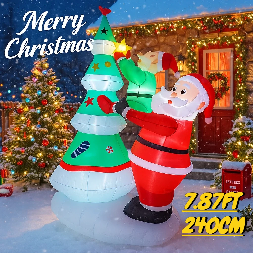 

7.87FT Inflatable Toy Santa Claus Elf Star Tree Christmas Yard Ornament Xmas Supplies Home Decoration With LED Lit Outdoor Decor